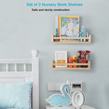 JORIKCHUO Nursery Book Shelves, Set of 2 Wood Floating Book Shelves for Kids Room, Kitchen Spice Rack, or Rustic Wall Mounted Shelves for Farmhouse Bathroom Décor (Natural Wood) JORIKCHUO