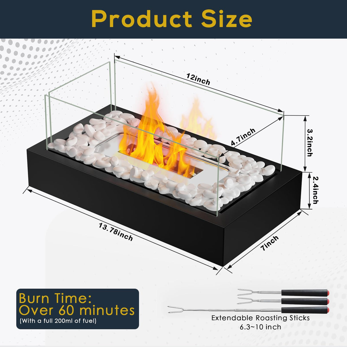 Tabletop Fire Pit, Portable Smores Maker Kit Indoor/Outdoor Mini Small Fireplace Table Top Decor Home Patio Gifts for Women Mom Housewarming Christmas Birthday White Elephant Gift Quosio