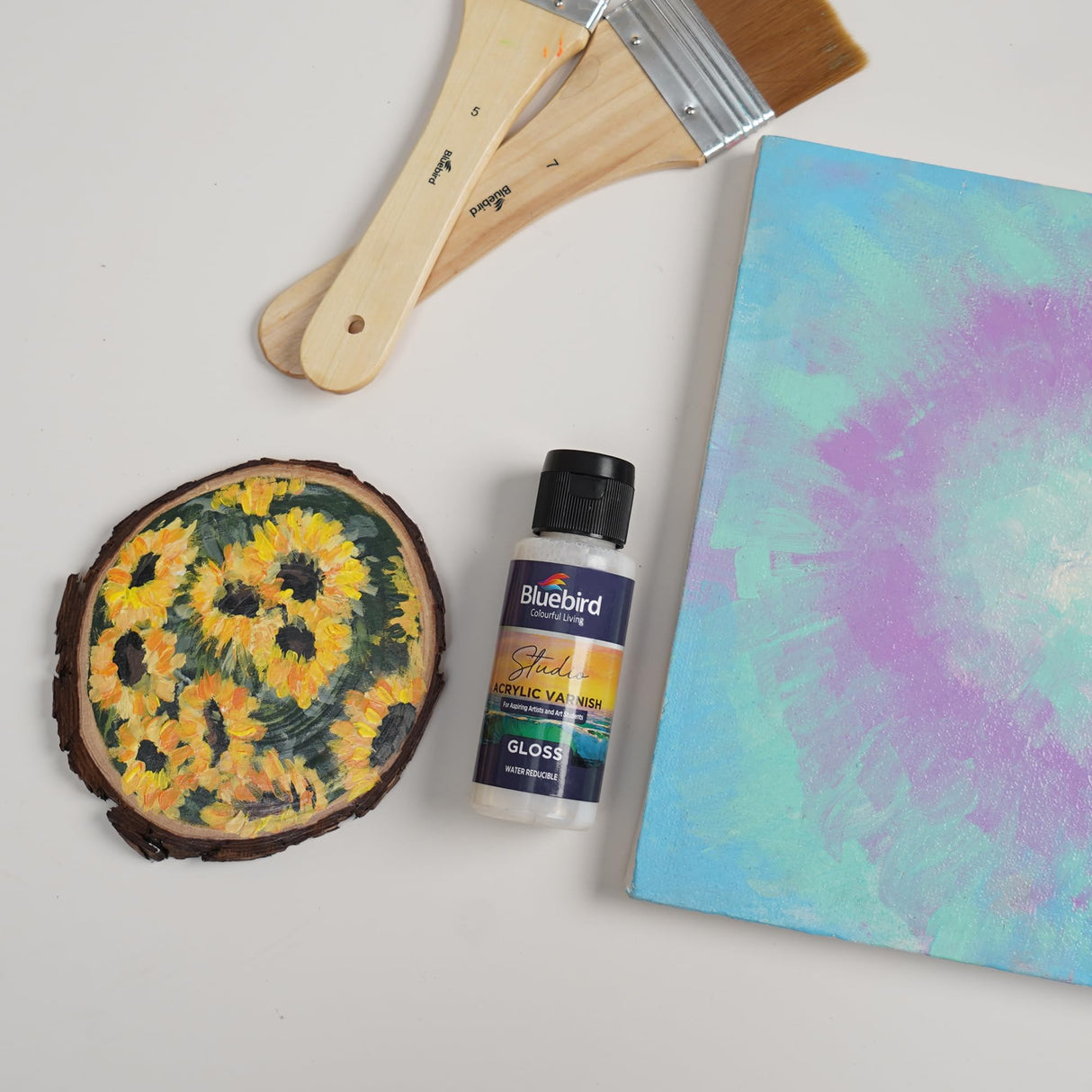 Bluebird Studio Gloss Varnish for Acrylic Painting, 3.4 Fl Oz, Non-Yellowing, Non-Toxic, Anti-Crazing, Basic Varnish for Pro Artists, Hobby Painters & Kids BLUEBIRD