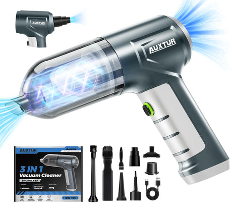 AUXTUR Car Vacuum Portable Cordless Handheld 3 in 1 High Power|15000PA Brushless Motor|Super Suction Mini Car Vacuum with Super Endurance for Car and Home AUXTUR
