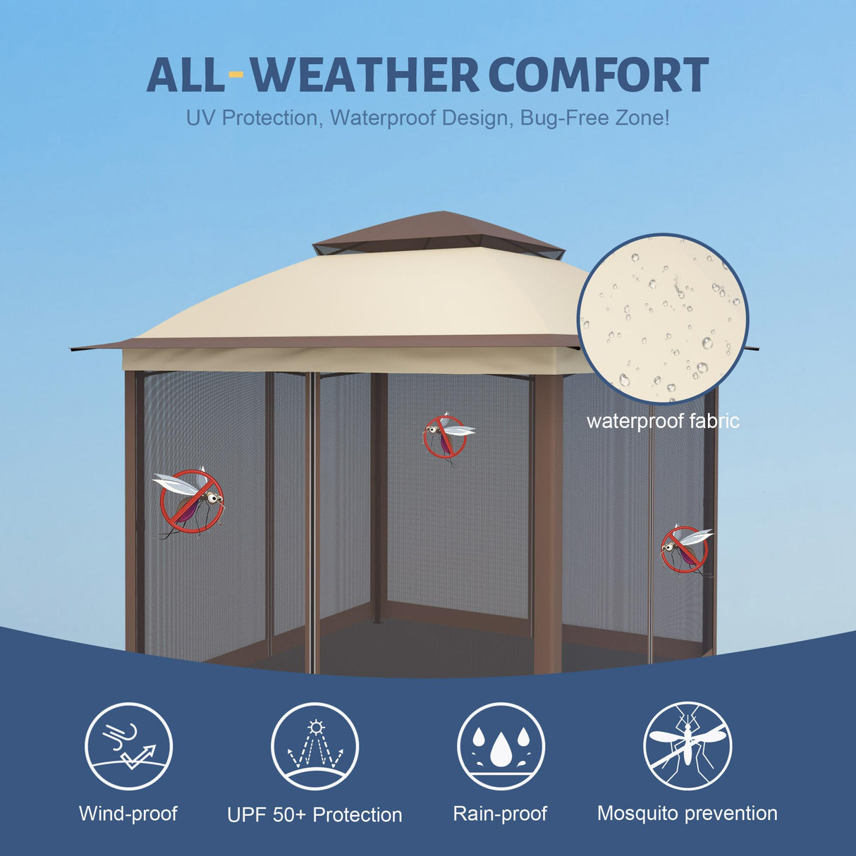 11'X11' Gazebo Pop Up with 4 Sidewalls Mosquito Netting, Heavy Duty Patio Gazebo Canopy Tent with Double Air Roofs for Backyards, Patios, Decks, Gardens, Parks Yokayoay