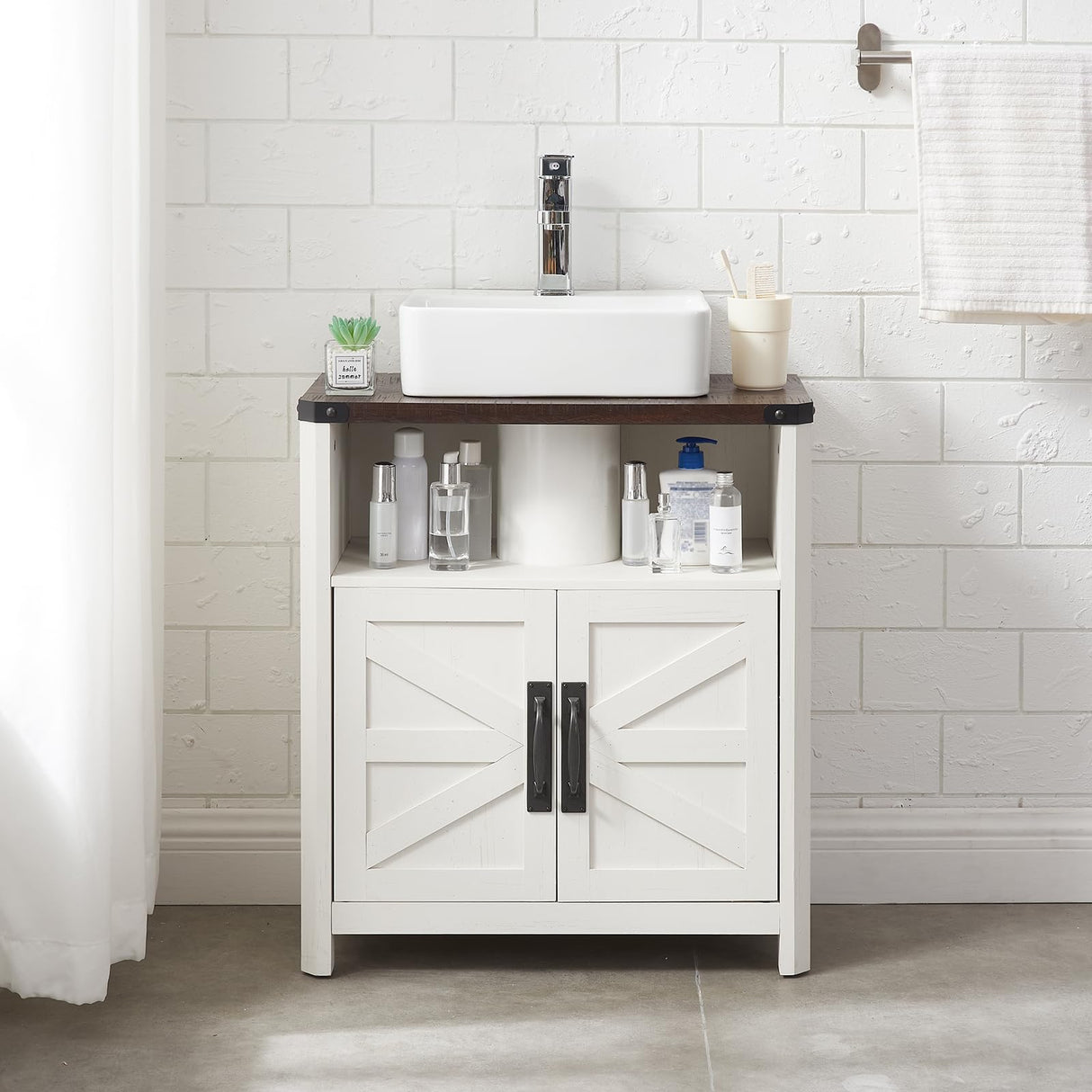 Minifeel Bathroom Floor Cabinet, Farmhouse Bathroom Storage Cabinet, Adjustable Shelf, Barn Doors, Cabinet for Bathroom, Kitchen, Living Room (Antique White) Minifeel