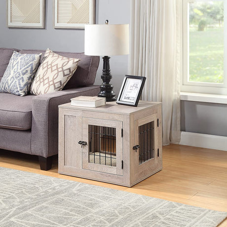 unipaws Furniture Style Dog Crate for Small Dogs, Cats, Min Pigs, Rabbit, Indoor Aesthetic Puppy Kennel, Modern Decorative Wood Wire Pet House Dog Cage, Pretty Cute End Side Table Nightstand, Grey unipaws