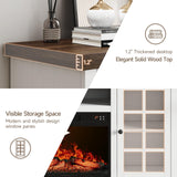 ONBRILL 59" Fireplace TV Stand, Entertainment Center with 23" Electric Fireplace, TV Table for TVs up to 65 Inch, Media Console Cabinet with Storage and Glass Doors for Living Room,Wood White ONBRILL