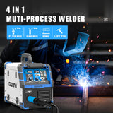 AZZUNO 200A MIG Welder,110V/220V Dual Voltage multiprocess welder,Gas Gasless MIG Welding Machine,4 in 1 Flux MIG/Solid Wire/Lift TIG/Stick ARC Welder (Grey) AZZUNO