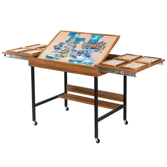 Becko US Foldaway Adjustable Puzzle Table With 8 Sorting Trays, Tilting Puzzle Board with Drawers, Universal Casters for Moves, Under Table Rack for Storage, 30*20.1 in for Puzzles Up to 1000 - WoodArtSupply