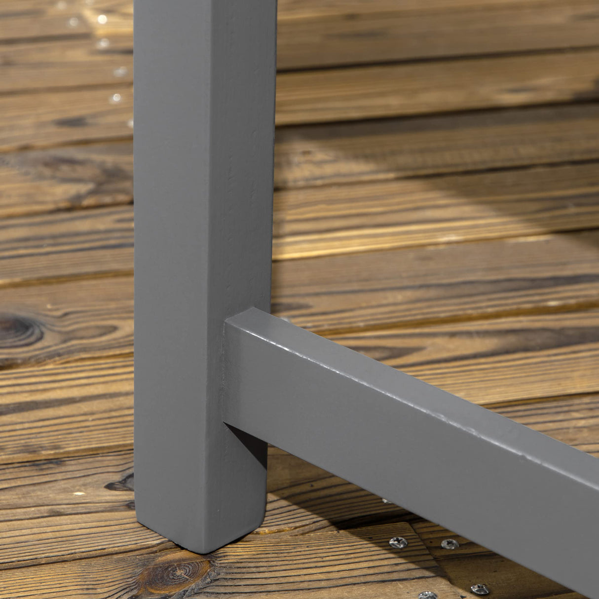 Outsunny 6 Piece Patio Dining Set, Outdoor Poplar Wood Furniture Set, Umbrella Hole Table and Chairs with Bench for Porch, Backyard, Balcony, Outside Garden, Dark Gray Outsunny