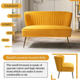 Tina's Home Mid-Century Velvet Loveseat Sofa, Upholstered Loveseat Couch with Golden Metal Legs, Small Tufted 2-Seat Sofa Armless Love Seat for Living Room, Bedroom, Apartment Small Spaces, Mustard TINA'S HOME