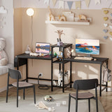 Furologee Double Desk with Power Outlets, 71 Inch Computer Desk with Storage Bag and Headphone Hooks, Gaming Desk Study Writing Table for Home Office, Black Furologee