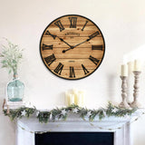 24 Inch Farmhouse Wall Clock - Antique Rustic Wood Finish, Silent Battery-Operated Timepiece with Stylish Decor for Home, Office, Kitchen, Bedroom & Living Room EMAX HOME
