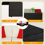 5 Pieces Rattan Patio Furniture Sets Patio Sofa Wicker Sectional Sofa Modular Outdoor Conversation Sofa Set with 2 Red Pillow 2 Corner Chairs Armless Chair Ottoman Chair Glass Table,Khaki Cushion PayLessHere