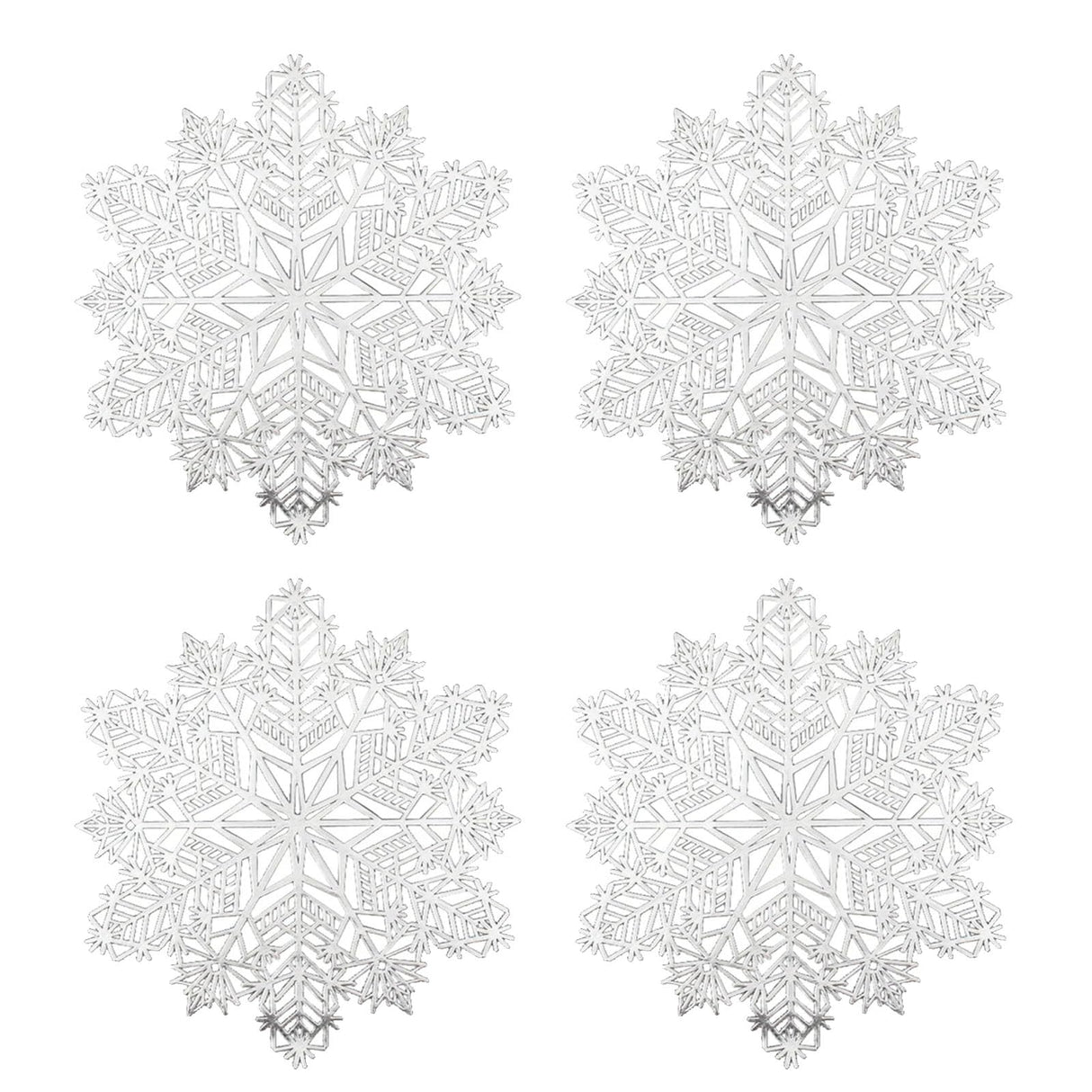 Christmas Snowflake Placemats Set of 4 Sliver Snowflake Place Mats Tablemats Round Vinyl Non-Slip Washable Table Setting for Christmas Dining Holiday Party Wedding Kitchen Table Mats Decor mdgfge