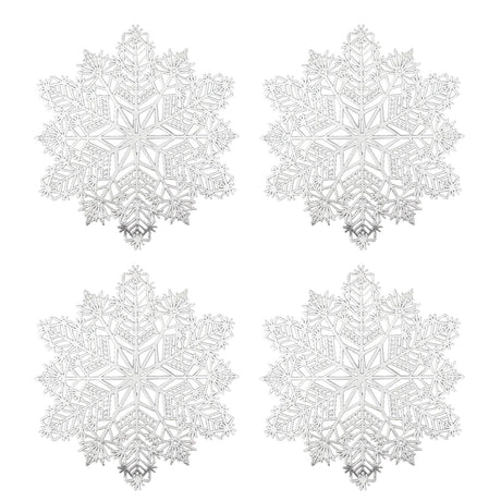 Christmas Snowflake Placemats Set of 4 Sliver Snowflake Place Mats Tablemats Round Vinyl Non-Slip Washable Table Setting for Christmas Dining Holiday Party Wedding Kitchen Table Mats Decor mdgfge