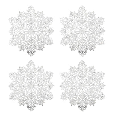 Christmas Snowflake Placemats Set of 4 Sliver Snowflake Place Mats Tablemats Round Vinyl Non-Slip Washable Table Setting for Christmas Dining Holiday Party Wedding Kitchen Table Mats Decor
