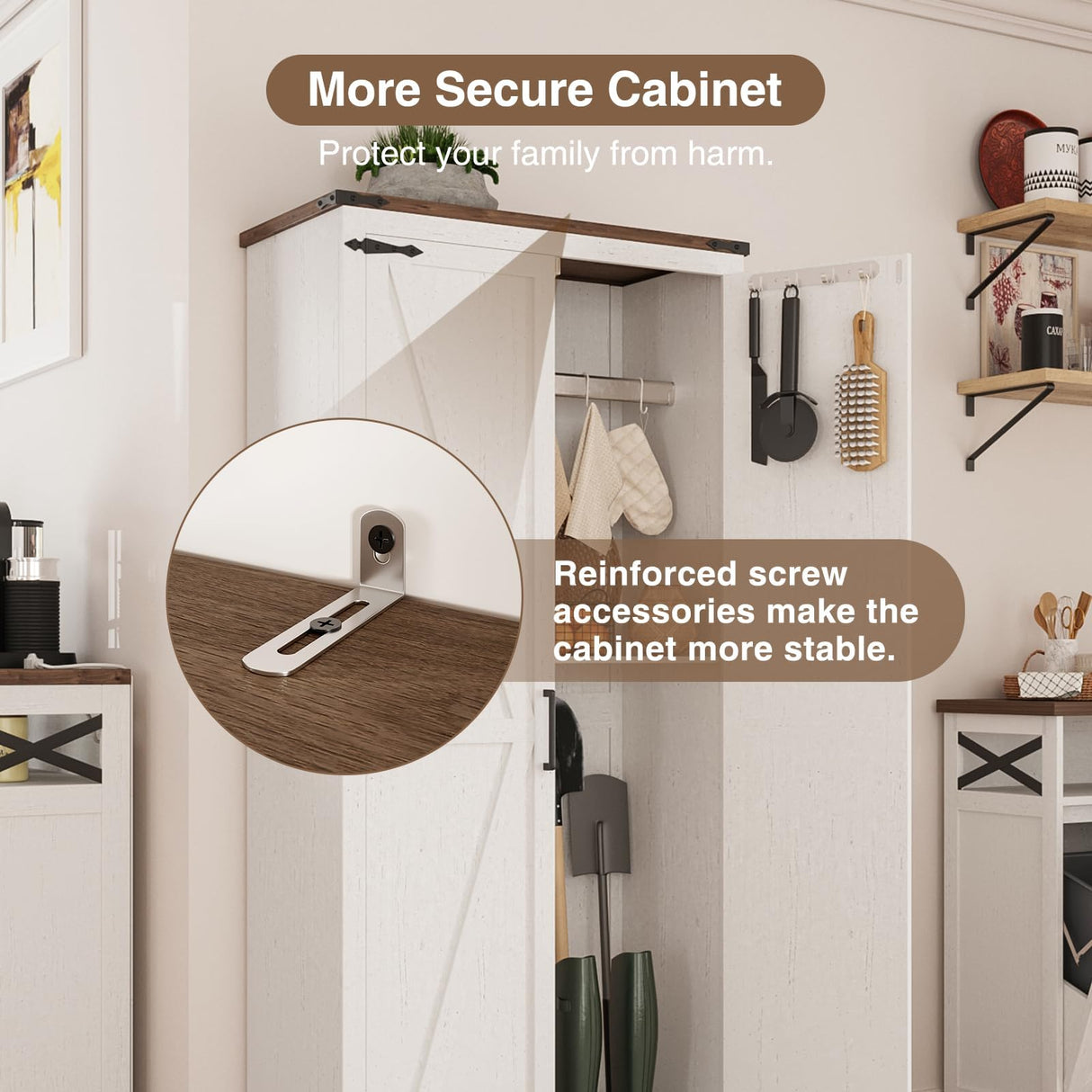 Befrases 72" H White Tall Farmhouse Storage Cabinet with Adjustable Shelves, Large Pantry Organize with 2 Barn Doors, Freestanding Cabinet for Kitchen, Garage, Basement, Living, Utility Room Befrases