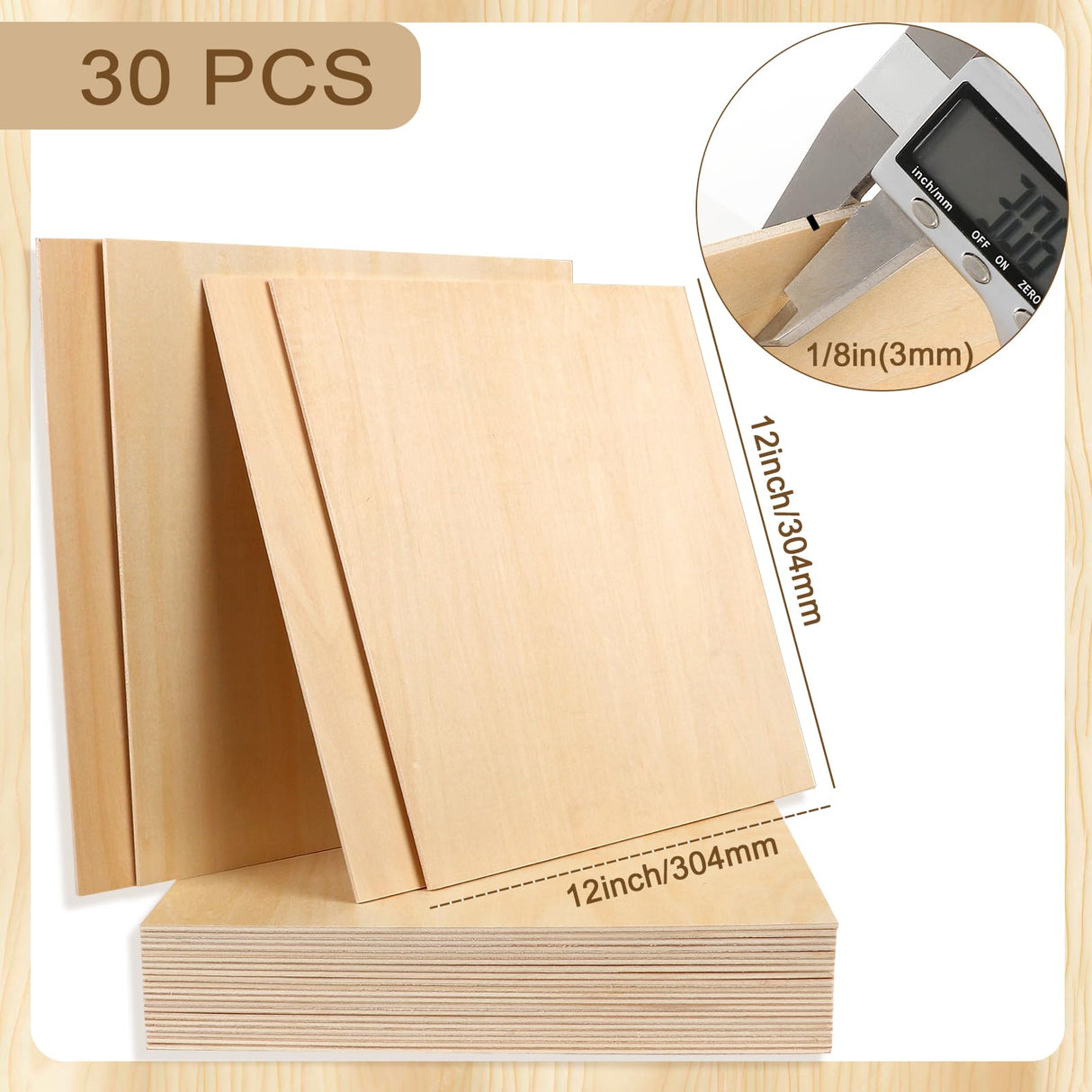 Sukhumvit 30PCS Basswood Sheets 12 x 12 x 1/8in, 3mm Basswood for Laser Cutting, Basswood Sheets Unfinished Plywood Sheets for Laser Engraving Wood Burning Models Painting DIY Crafts Sukhumvit