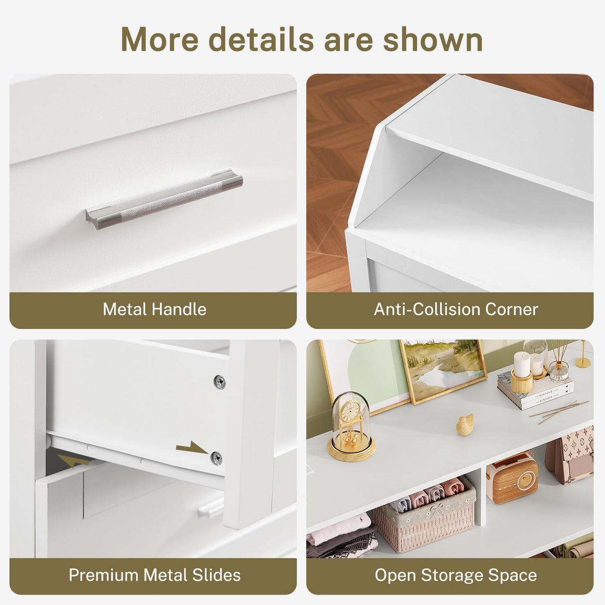 TEENFON 46.5'' Wide White Dresser for Bedroom, 6 Drawer Dresser with Charging Station & LED Lights, Closet Organizer for Bedroom, White TEENFON