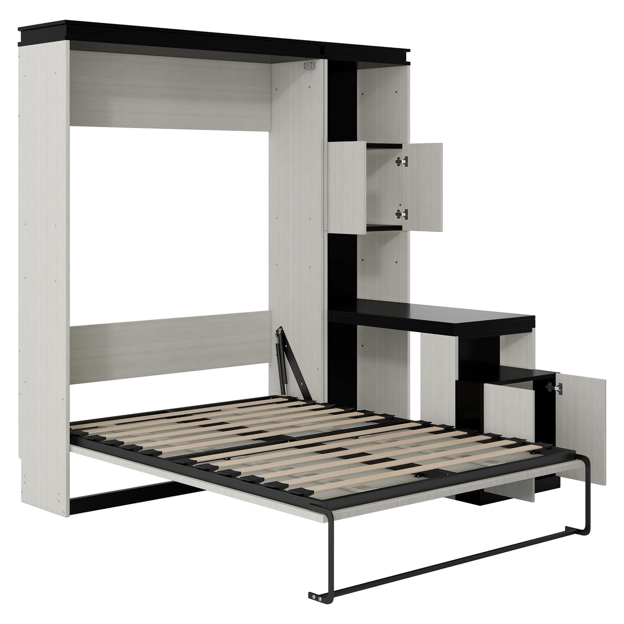 FAVSH Full Size Murphy Bed Built-in Desk,Solid Wood Wall Bed with Storage Shelves and Cabinets,Space-Saving Hidden Bed, Fold-The-Way Bed,Black+White FAVSH