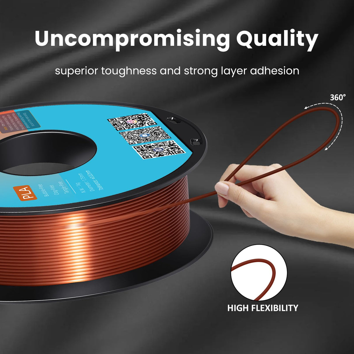 TEQStone Silk PLA Filament 1.75mm Gold 1KG, Metallic Shine High Gloss Finish Perfectly Wound, Accuracy +/-0.02mm 3D Printer Filament Vacuum Packaging TEQStone