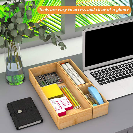 Bamboo Drawer Organizer Utensil Holder for Kitchen, Small Wood Silverware Storage Organizer, Stackable Box Tray for Cutlery, Flatware, Bathroom Caddy for Makeup, Perfume, Jewelry, 6x3x2.5 Inch Bambloom