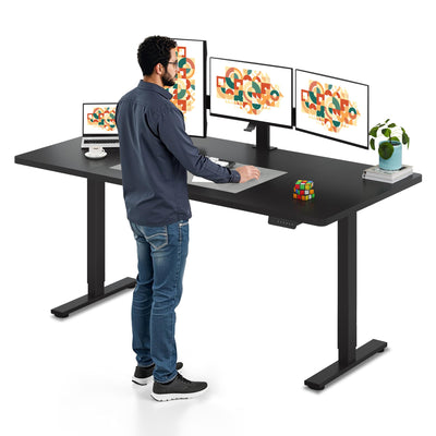 SANODESK Electric Standing Desk 71 x 32 Inches Height Adjustable Stand Up w/6-Button Controller Ergonomic Computer Desk with Splice Board for Home Office, Black Frame + Black Tabletop