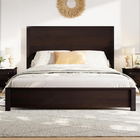 LUXOAK King Size Wood Platform Bed, Rustic Bed Frame with 51.2" Tall Slatted Headboard, Wooden Slats & Metal Support, No Box Spring Needed/Noise Free, Easy Assembly, Espresso LUXOAK