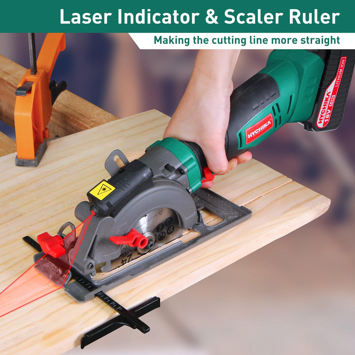 HYCHIKA Cordless Circular Saw, 18V Mini Circular Saw with 4.0Ah Battery, 3 Blades(4-1/2",4-9/10"), 3500RPM Max Cuting Depth:90°(48mm)/45°(32mm), Compact Circular Saw for Wood, Plastic and Soft Metal HYCHIKA BETTER TOOLS FOR BETTER LIFE