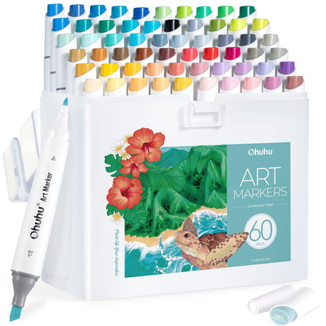 Ohuhu Alcohol Markers Double Tipped Slim Broad and Fine Art Marker for Artists Adult Coloring Drawing Landscape Sketch - 60 Colors Kaala Markers Refillable Art Pen Gift Ohuhu