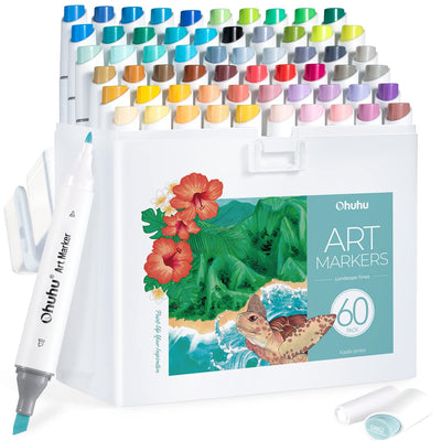 Ohuhu Alcohol Markers Double Tipped Slim Broad and Fine Art Marker for Artists Adult Coloring Drawing Landscape Sketch - 60 Colors Kaala Markers Refillable Art Pen Gift