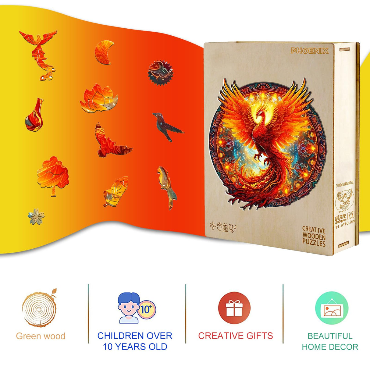 KAAYEE Wooden Jigsaw Puzzles-Wooden Puzzle Adult Unique Shape Advanced Phoenix Wooden Jigsaw Puzzle for Adult, Family Puzzles 11.8 * 10.9in 200pcs KAAYEE