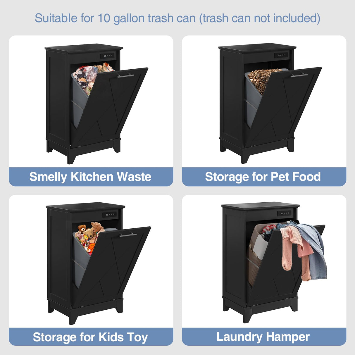 FiveWillowise Tilt Out Trash Cabinet, Kitchen Trash Can Cabinet w/Negative ion and deodorizing Function, Dog Proof 10 Gallon Garbage Can Cabinet for Kitchen, Bathroom, Living Room, Black FiveWillowise