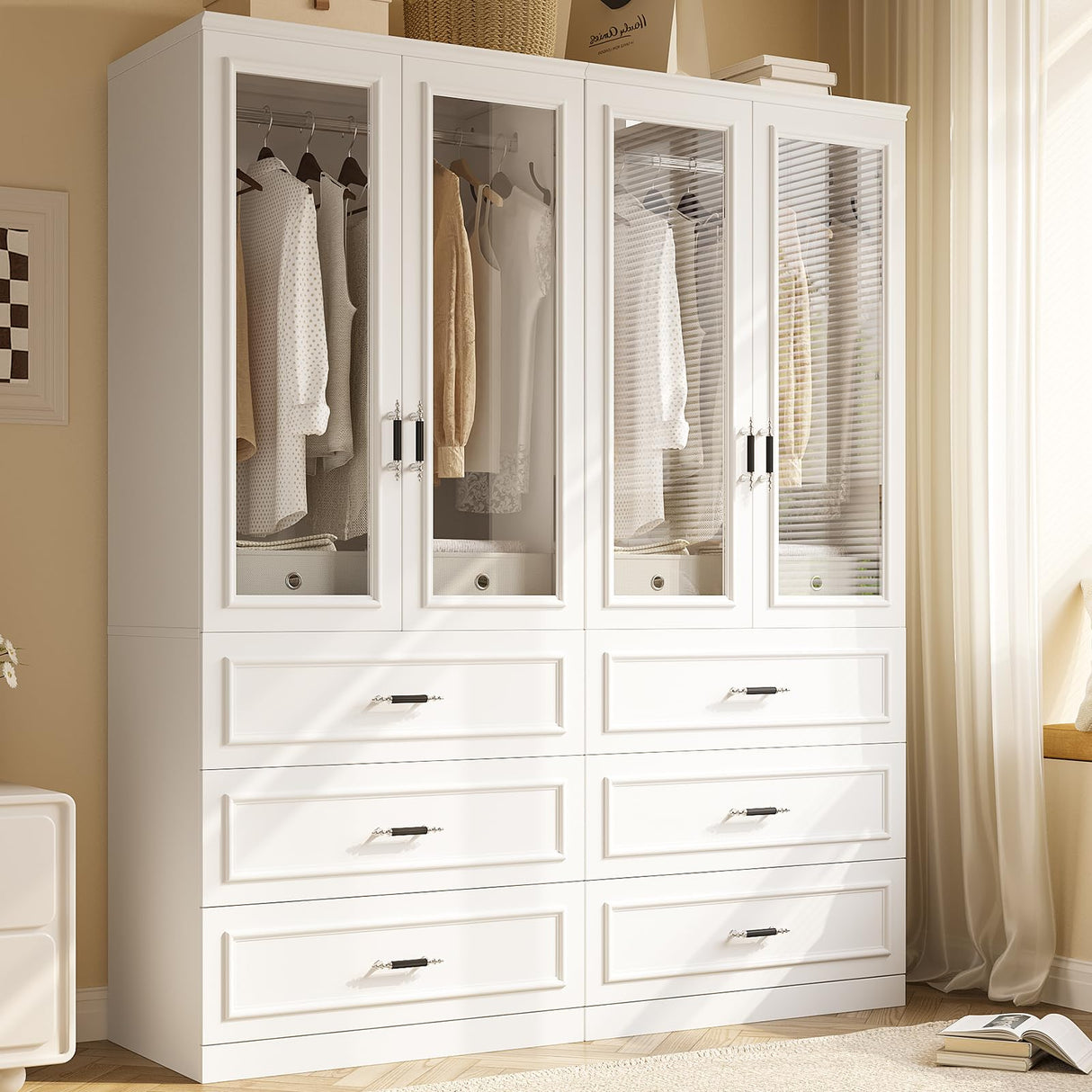 MEISSALIVVE Armoire Wardrobe Closet with 2 Door & 3 Drawers, 74.8" Large Wardrobe Cabinet with Hanging Rod, Freestanding Modern Bedroom Armoire Storage Cabinet, White MEISSALIVVE