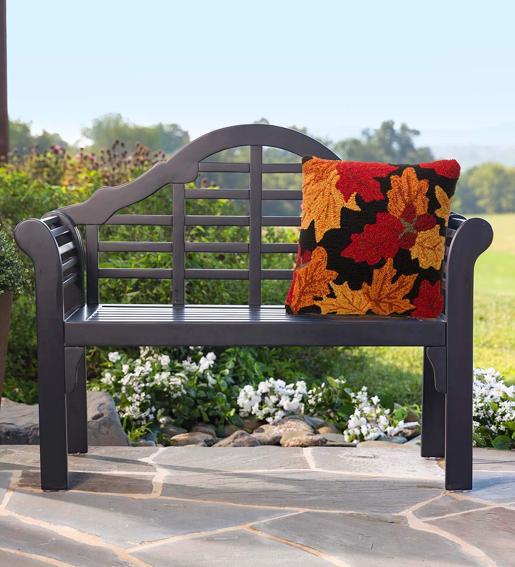 Plow & Hearth Weatherproof Lutyens Eucalyptus Wood Garden Bench | Foldable Patio Bench | Outdoor Furniture Seating for Porch Park Deck | Black Plow & Hearth