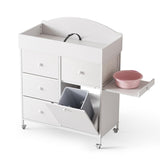 DTK Baby Dresser with Changing Table Top,4-Drawers Changing Table Dresser with Tile-Out Trash Cabinet and Pull-Out Shelf,Diaper Changing Station with Waterproof Pad and Storage for Nursery,White DTK