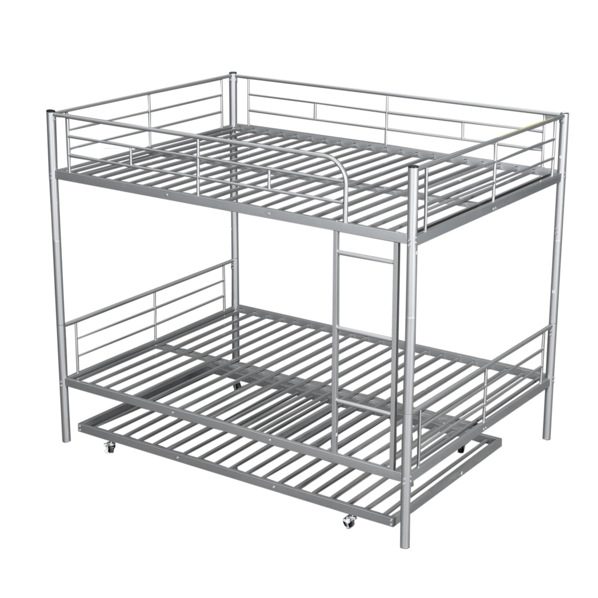 Harper & Bright Designs Full Over Full Metal Bunk Bed with Trundle, Ladder & High Guardrail, Able to Split, Noise Free, Heavy-Duty Steel Loft Bed Frame with Safety Rail for Bedroom, Dorm (Silver) Harper & Bright Designs
