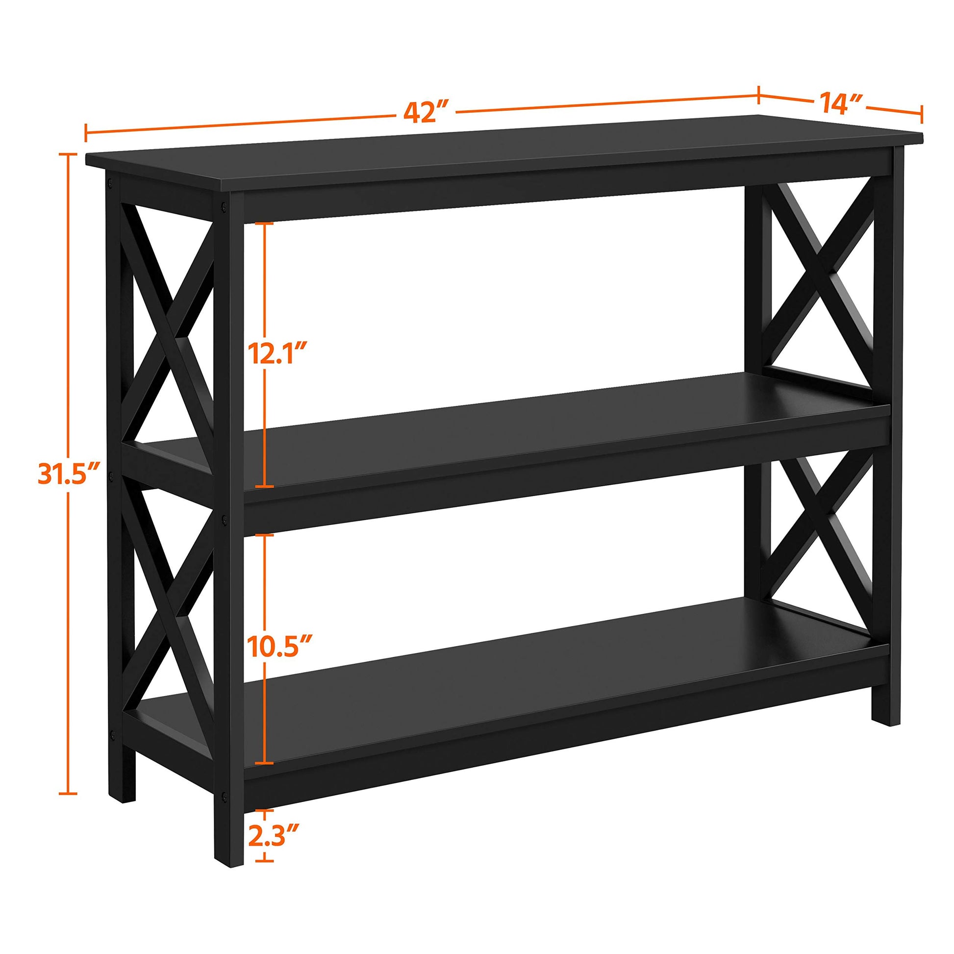 Yaheetech Modern 3-Tier Black Console Table with Storage Shelves - WoodArtSupply