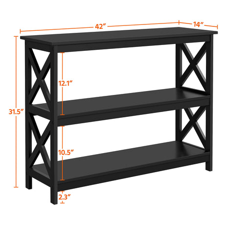 Yaheetech Modern 3-Tier Black Console Table with Storage Shelves Yaheetech