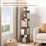 HOOBRO Rotating Bookshelf, 360° Spinning Bookshelf for Small Spaces, 4-Tier Floor Standing Bookcase Storage Rack, Wooden Corner Bookcase for Living Room, Study, Office, Rustic Brown and Black FG54SJ01 HOOBRO