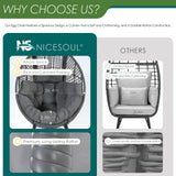 NICESOUL Patio Egg Chair with Ottoman, Big Oversized 440lbs Half-Egg Shape Chair w/Footstool, Comfortable Boho Rattan Lounger Chair w/Cushion for Reading, Living Room, Indoor, Exteriors, Porch,Gray NICESOUL