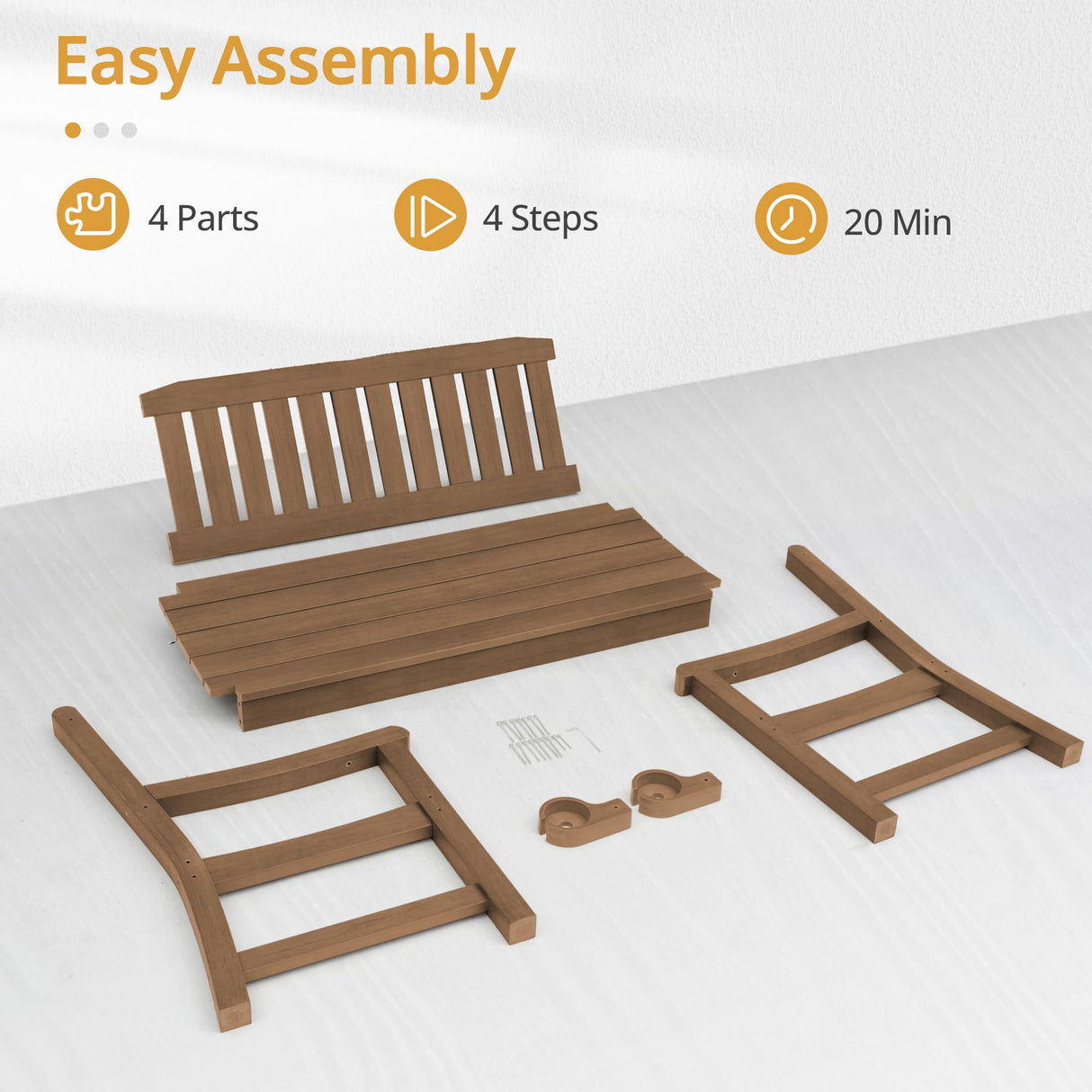 LUE BONA Outdoor Bench, 2-Person HDPS Garden Bench, Outdoor Benches Weatherproof, All-Weather Fade/Rot Resistant Patio Bench for Park, Front Porch, Backyard (Brown-Oil Printed) LUE BONA