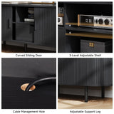 ONBRILL 69" TV Stand with Power Outlet for TVs up to 80", Entertainment Center with Storage and Drawer, TV Console with Adjustable Shelves and Sliding Door, TV Stand for Living Room, Bedroom, Black ONBRILL