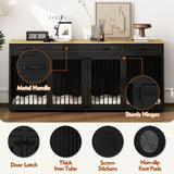 PIAOMTIEE 86.6" Large Double Dog Crate Furniture, XXL Wooden Dog Crate Kennel Furniture with Divider and 4 Drawers, Dog Crates Furniture for 2 Large Dogs Indoor, Black PIAOMTIEE