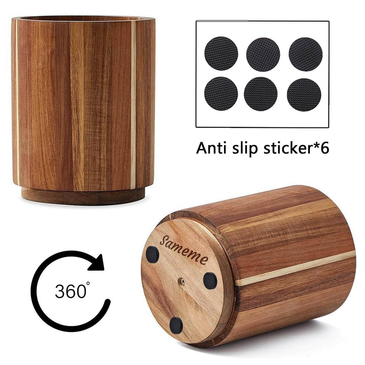 Sameme Acacia Wood Utensil Holder for Kitchen Counter, 360° Rotating 7.3"+5.7" Large Cooking Utensil Holder,Kitchen Utensil Crock for Countertop,Farmhouse Kitchen Decor,Spatula Holder Set of 2 Sameme