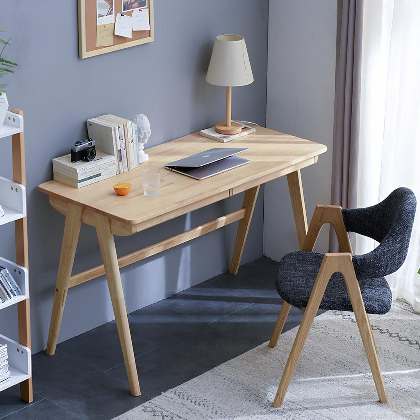 Cttasty Computer Desk with Drawers, Solid Wood Writing Desk, Mid Century Modern Home Office Desks, Oak Study Table, Small Desk for Bedroom, 29.1 H x 39.4 W x 21.7 D Inches, Natural - WoodArtSupply