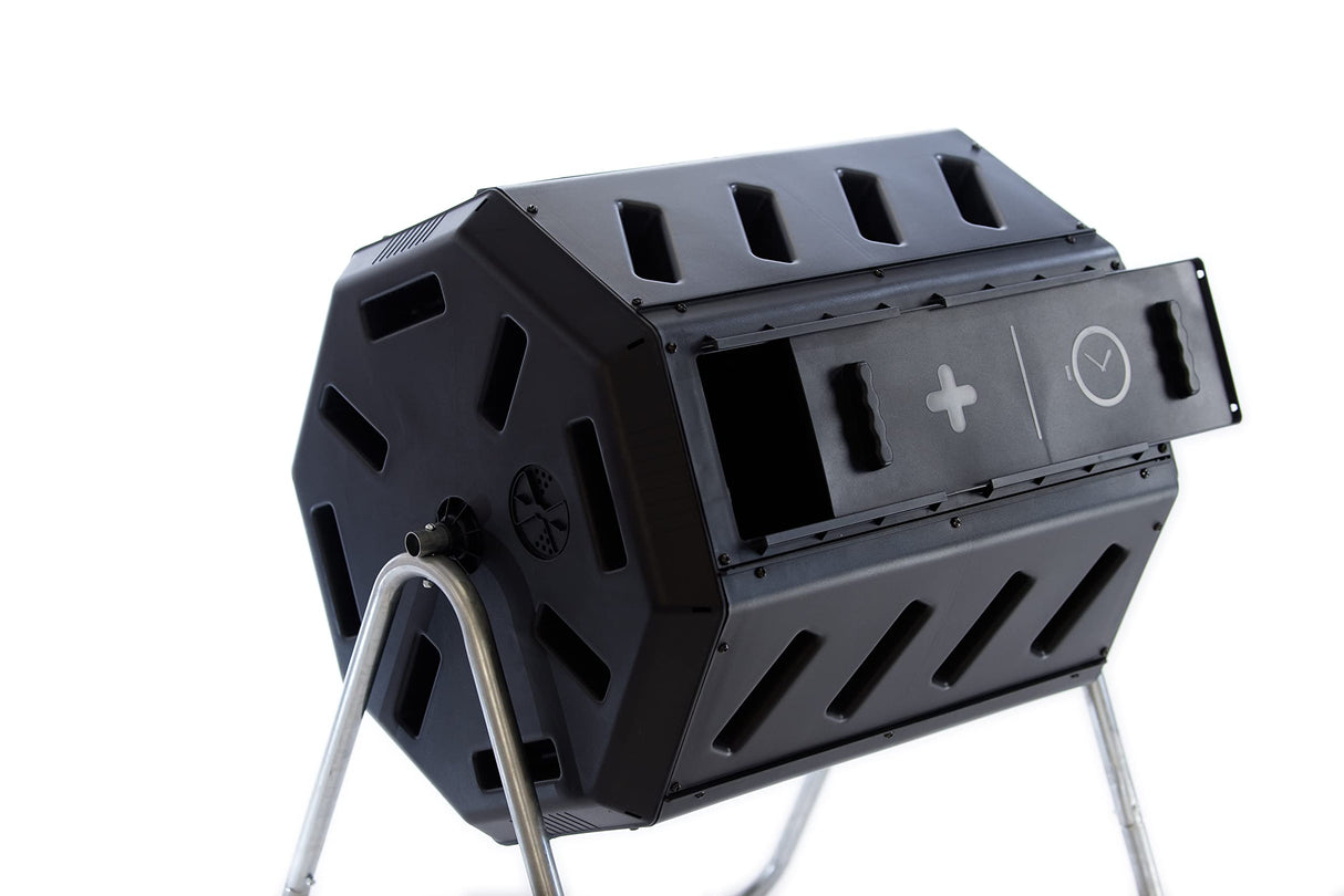 FCMP Outdoor IM4000 Dual Chamber Tumbling Composter Canadian-Made, 100% Recycled Resin - Outdoor Rotating Compost Tumbler Bin for Garden, Kitchen, and Yard Waste, Black (37 Gallon) FCMP Outdoor