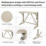 RuiSiSi Bar Table and Chairs Set, Farmhouse Counter Height Kitchen Table Set with USB Port and 2 Upholstered Stools, Wood Bar Table Set for Dining Room, Living Room, Apartment, Milky White RuiSiSi