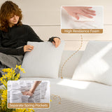 Luxanimarion Modern Style Curved Sofa, Upholstery Corduroy Sofa Couch with 3 Pillows, Oversized Sleek Curved Sectional Boucle Fabric Couch for Living Room White Luxanimarion