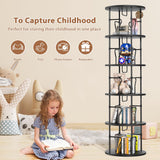 VYRIVA 5 Tier Rotating Bookshelf Tower, 360° Display Round Bookcase, Floor Standing Corner Revolving Bookshelf Organizer Storage Rack for Home Study Office, Small Spaces VYRIVA
