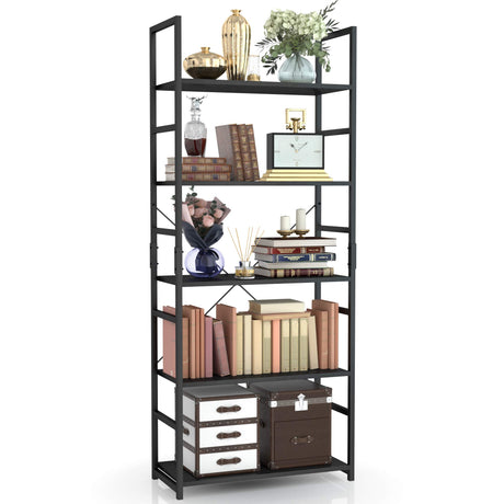 NUMENN 5 Tier Bookshelf, Tall Bookcase Shelf Storage Organizer, Modern Book Shelf for Bedroom, Living Room and Home Office, Black NUMENN