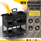 3 Tier Tool Cart on Wheels, Industrial Heavy Duty Rolling Tool Cart with Drawers, 500 LBS Capacity Utility Cart with Hooks and Locking System for Home, Garage, Warehouse, Workshop (Black) Xalvora
